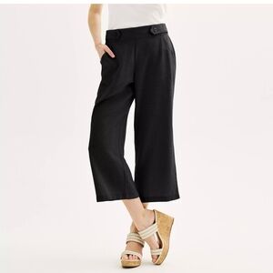 Women's Croft & Barrow® Pull-On Wide Leg Crop Pants linen blend size L black